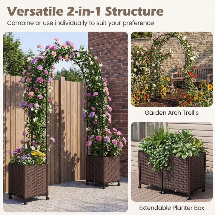 Giantex Metal Garden Arch Trellis Arbor with 2 Self-Watering Planter Boxes