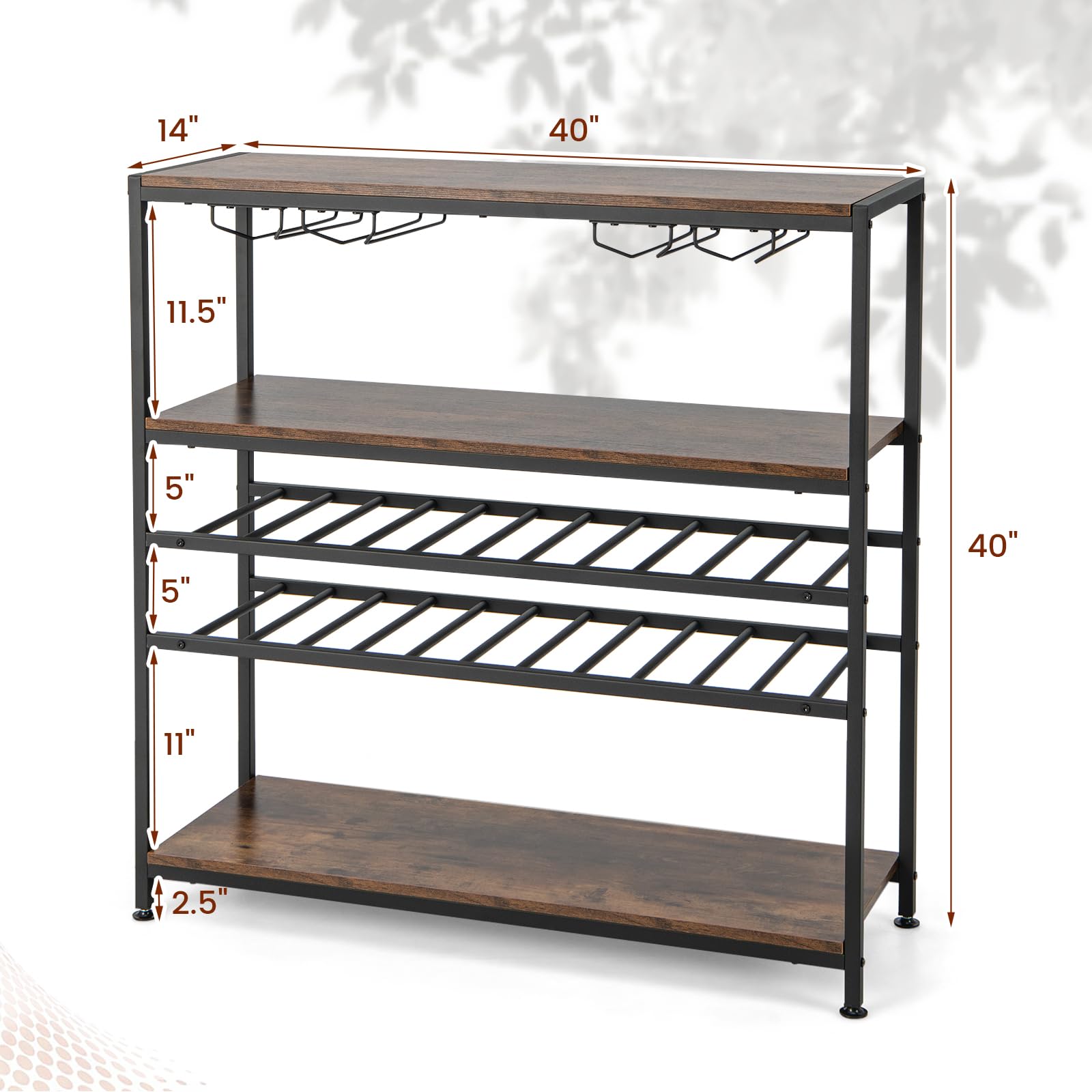 Giantex Wine Rack Table, Industrial Freestanding 22-Bottle Wooden Wine Bar Cabinet with 2 Wine Racks