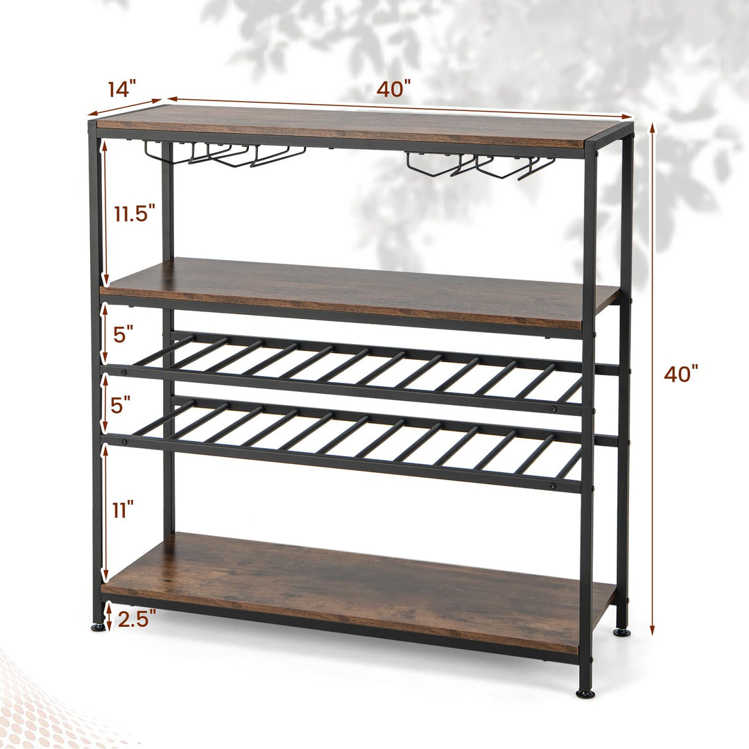 Giantex Wine Rack Table, Industrial Freestanding 22-Bottle Wooden Wine Bar Cabinet with 2 Wine Racks