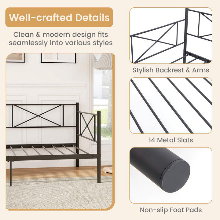 Giantex Twin Size Daybed Frame, Metal Sofa Bed w/Heavy Duty Steel Slats Support