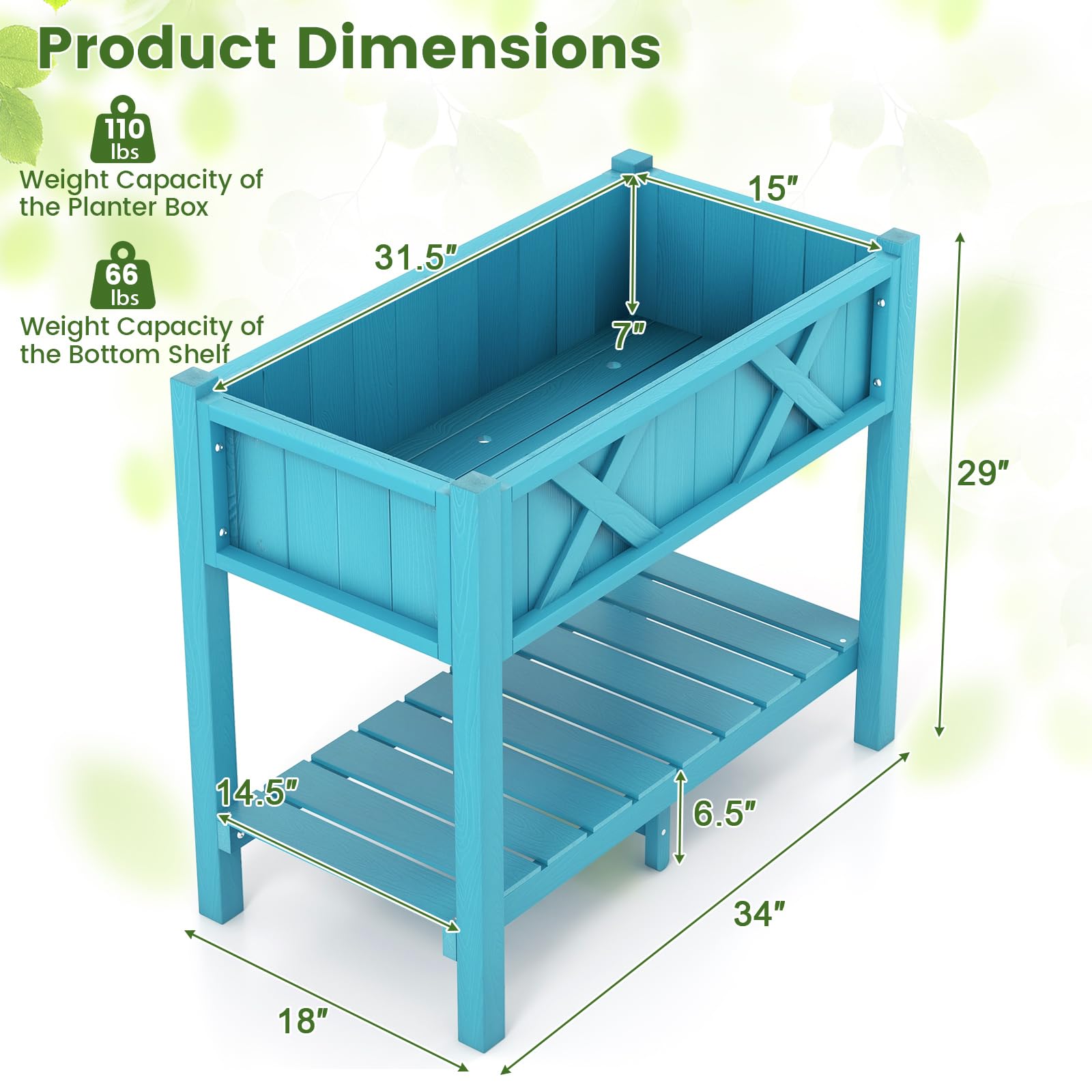 Giantex HIPS Raised Garden Bed, Elevated Planter Box w/Legs, Storage Shelf, Drain Holes