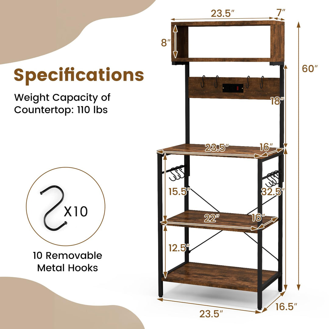 Giantex Bakers Rack with Power Outlet, 5-Tier Microwave Stand w/ 10 S-shape Hooks