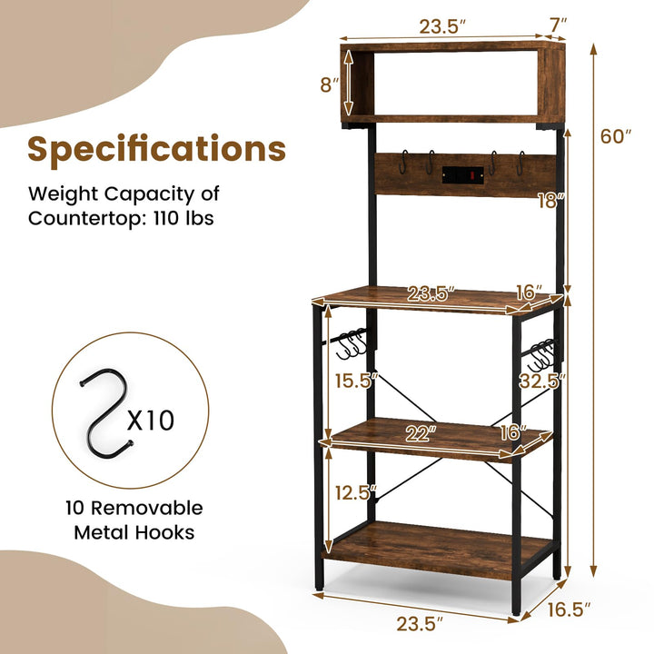 Giantex Bakers Rack with Power Outlet, 5-Tier Microwave Stand w/ 10 S-shape Hooks
