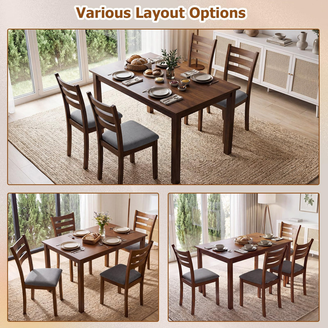 Giantex Rectangular Kitchen Table Set w/ 4 Upholstered Chairs