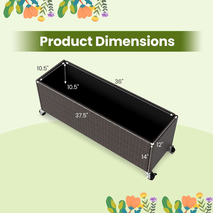Giantex 38”x12”x14" Wicker Raised Garden Bed with Wheels