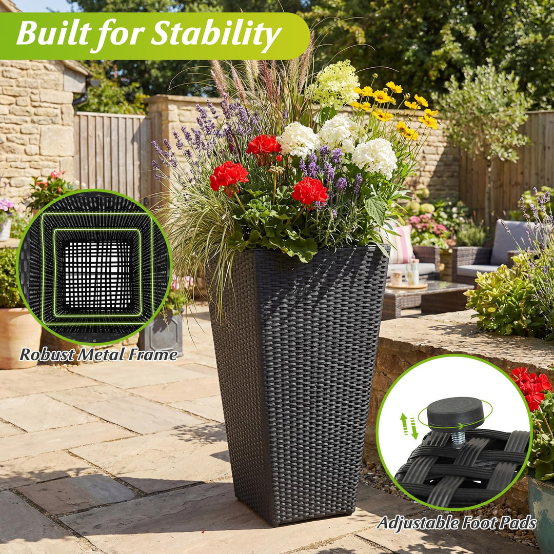 Giantex 3-Piece Wicker Planters Tapered PP Rattan Plant Boxes with Plastic Flower Pots