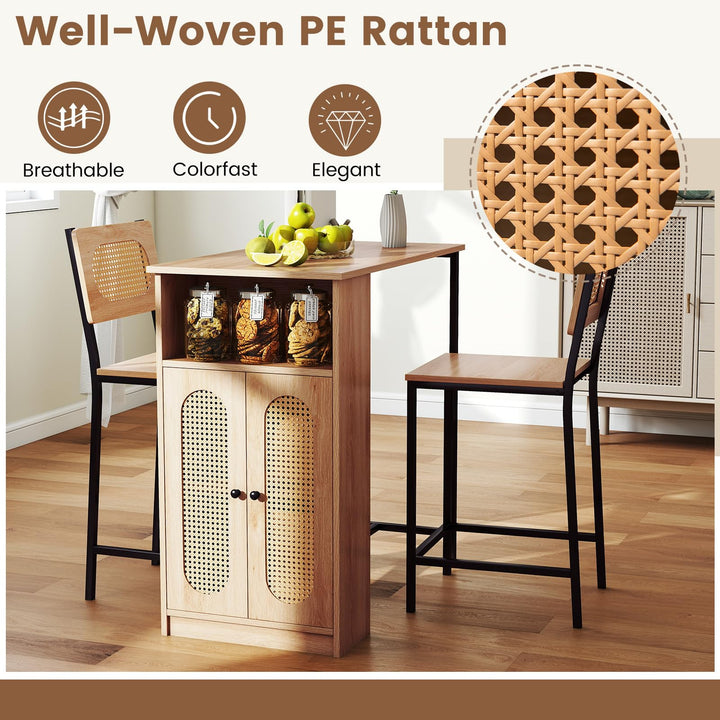 Giantex 3-Pcs Boho Rattan Dining Table Set for 2