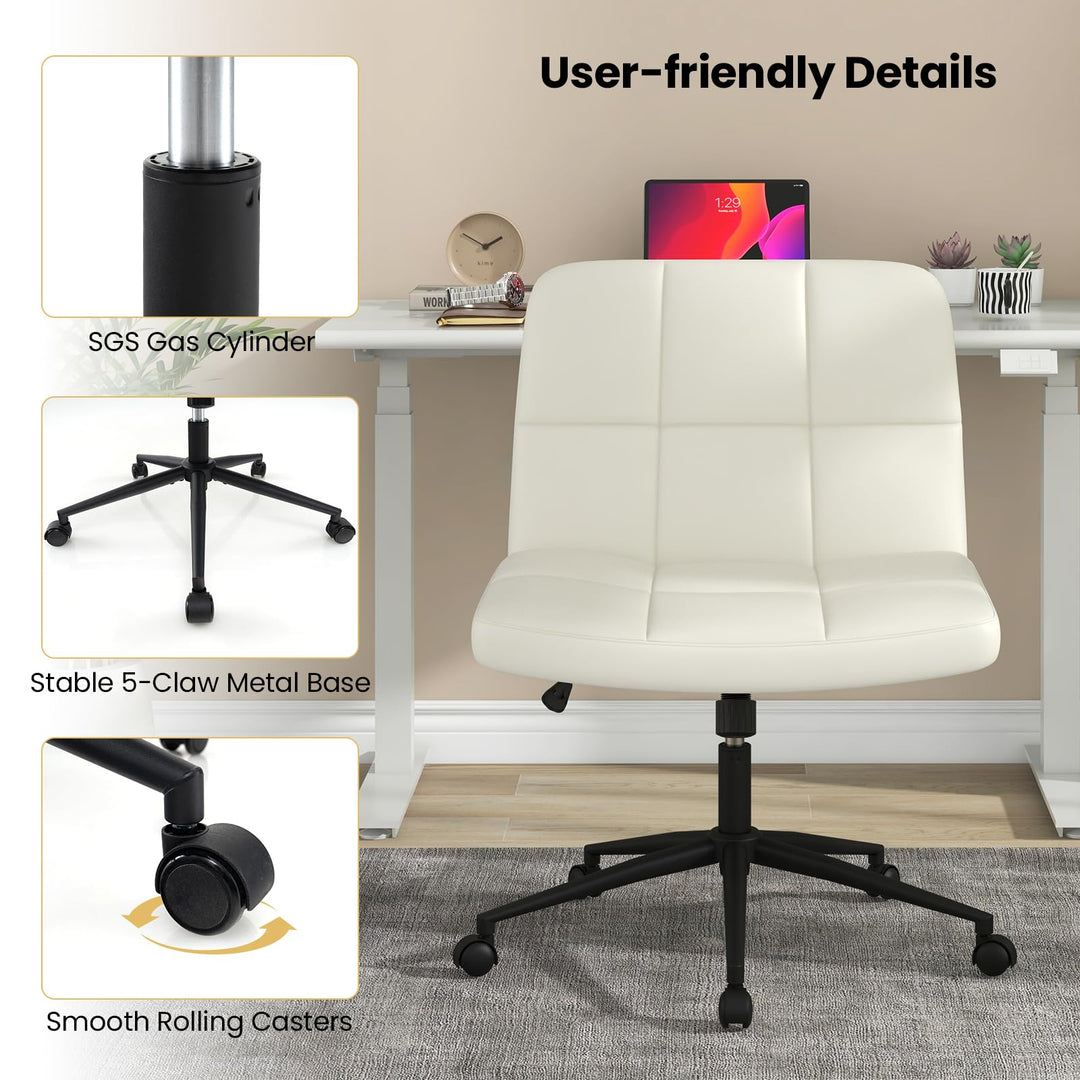 Giantex Criss Cross Chair with Wheels, PU Leather Cross Legged Office Chair, Height-adjustable Swivel Vanity Chair