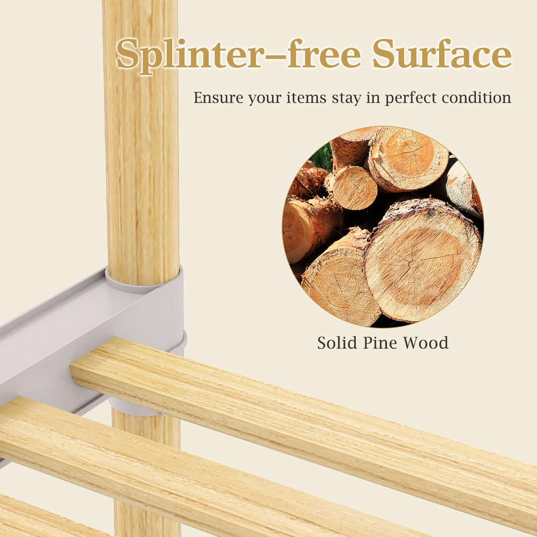 Giantex Pine Wood Clothes Rack with 2-Tier Open Storage Shelf for Hanging Clothes