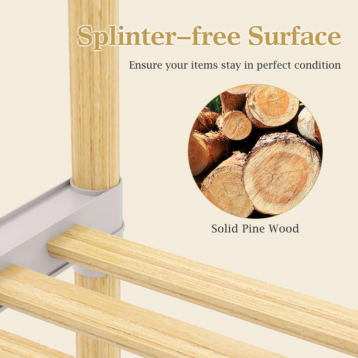 Giantex Pine Wood Clothes Rack with 2-Tier Open Storage Shelf for Hanging Clothes