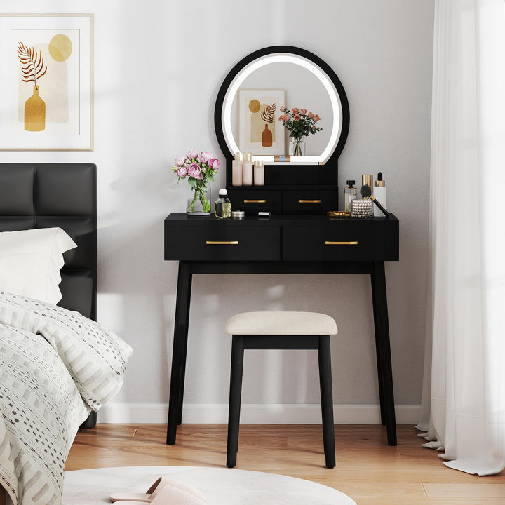 Vanity Desk with Mirror and Lights for Small Bedroom