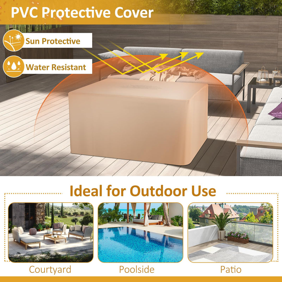 Giantex Outdoor Propane Fire Table - 52-inch Outdoor PE Rattan Propane Fire Table with Metal Lid