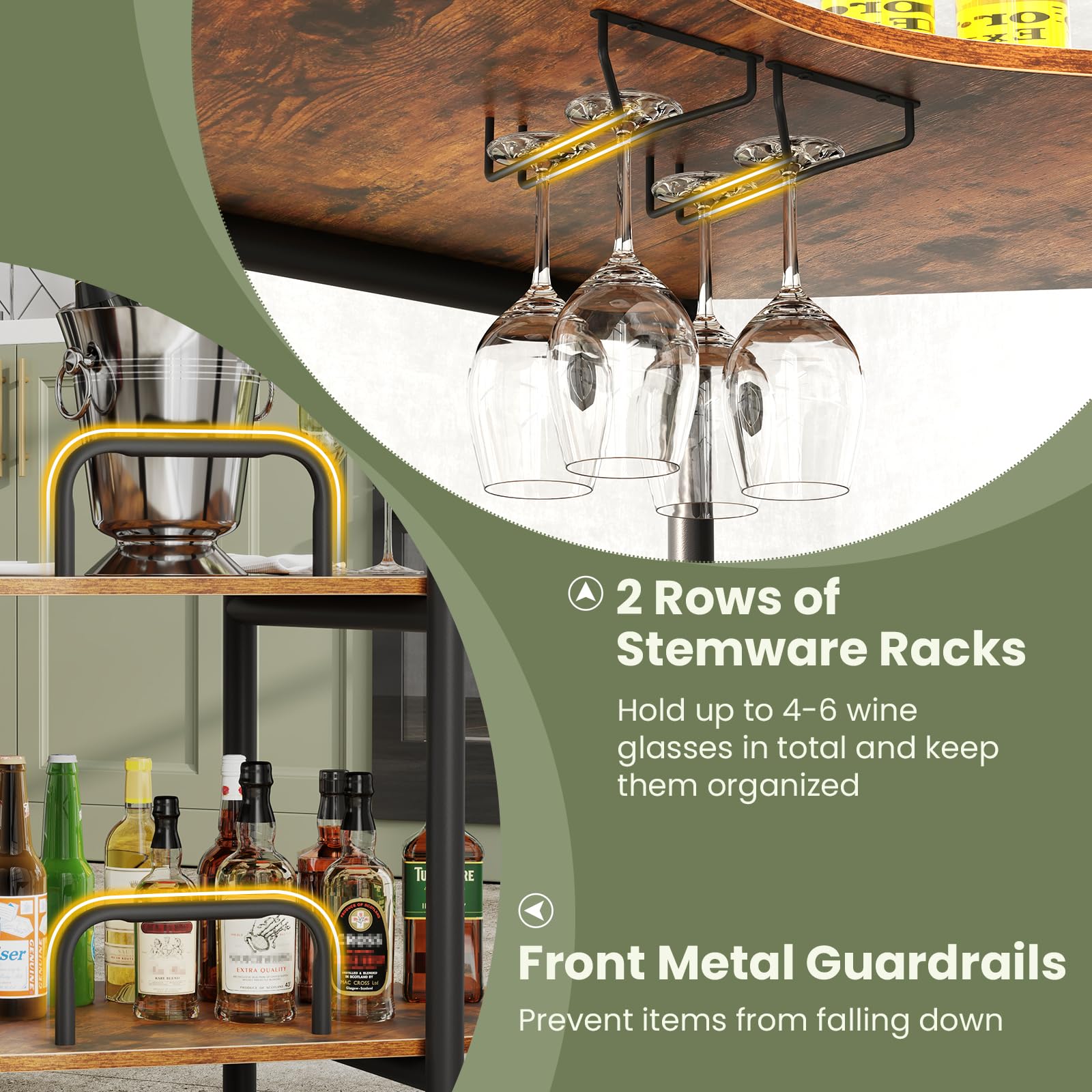 Giantex 3-Tier Bar Table, Corner Bar Cabinet, Liquor Home Bar Unit with Stemware Racks & Storage Shelves