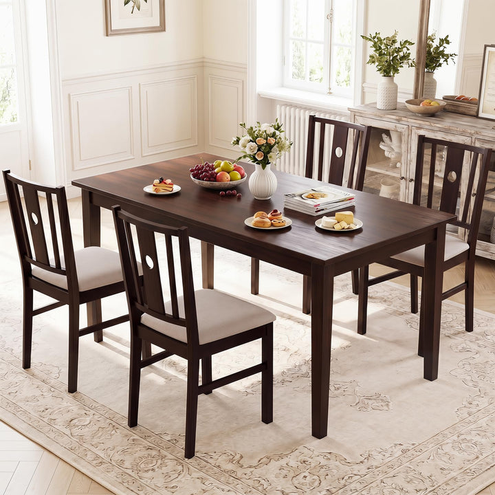Giantex Wood Dining Chairs w/Fabric Padded Seat &amp; Slatted Curved Back (2/4)