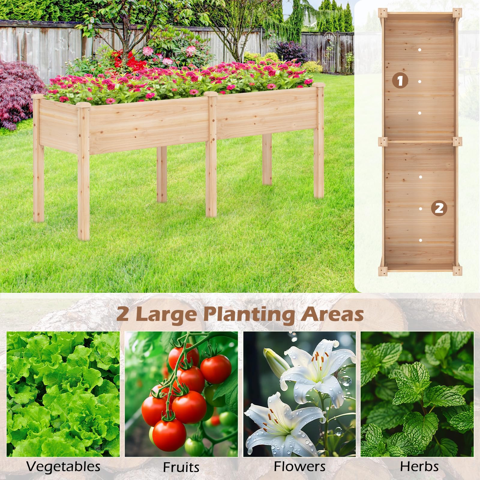 73" L x 23" W x 30" H Raised Garden Bed with Drain Hole
