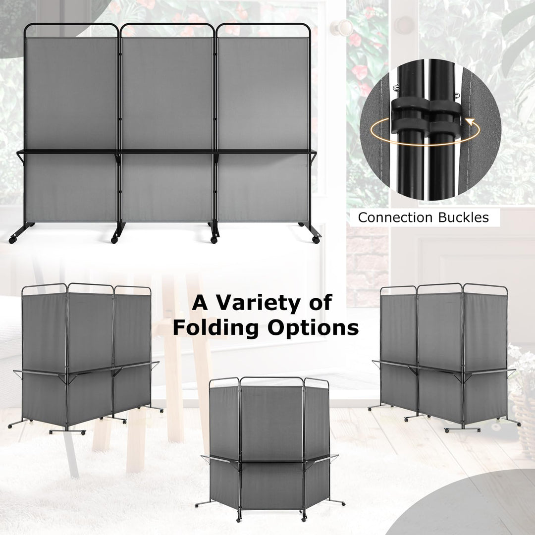 Giantex 3 Panel Room Divider with Wheels and Shelves  for Home Office Studio
