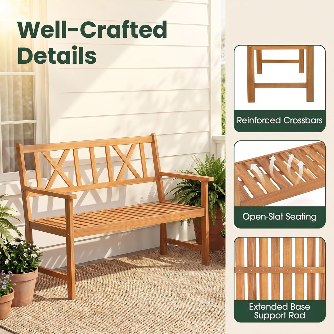 GIANTEX 2-Person Acacia Wood Outdoor Bench with 800 lbs Max Load
