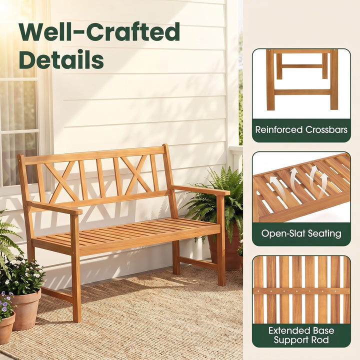 GIANTEX 2-Person Acacia Wood Outdoor Bench with 800 lbs Max Load
