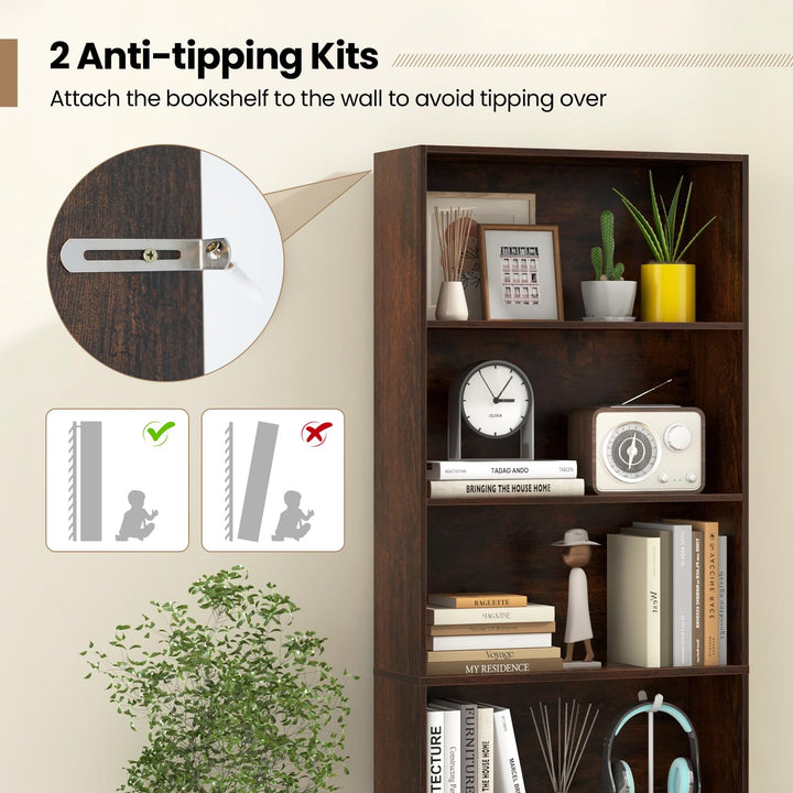 Giantex 6-Tier Bookcase, 70" Tall Wooden Bookshelf, Freestanding Storage Organizer w/Open Shelves