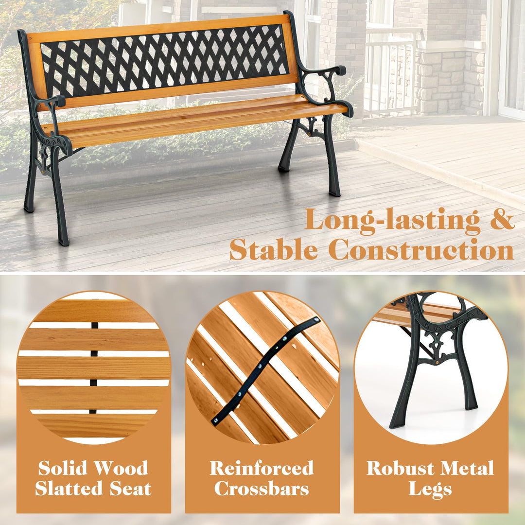 Giantex Outdoor Bench, 3-Person Garden Bench with Slatted Seat, Curved Armrests, 470 Lbs Capacity