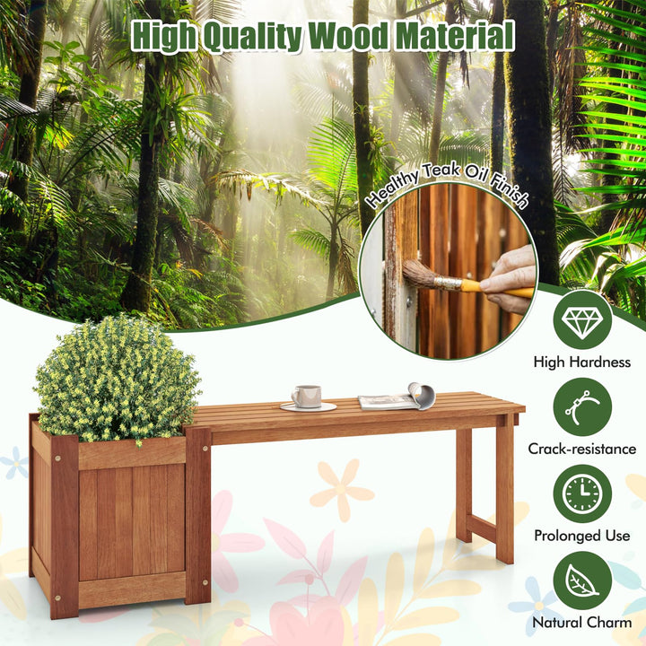 Giantex Outdoor Bench with Raised Garden Bed, Wood Seat with Teak Oil Finish, Planter Box with Open-Ended Base