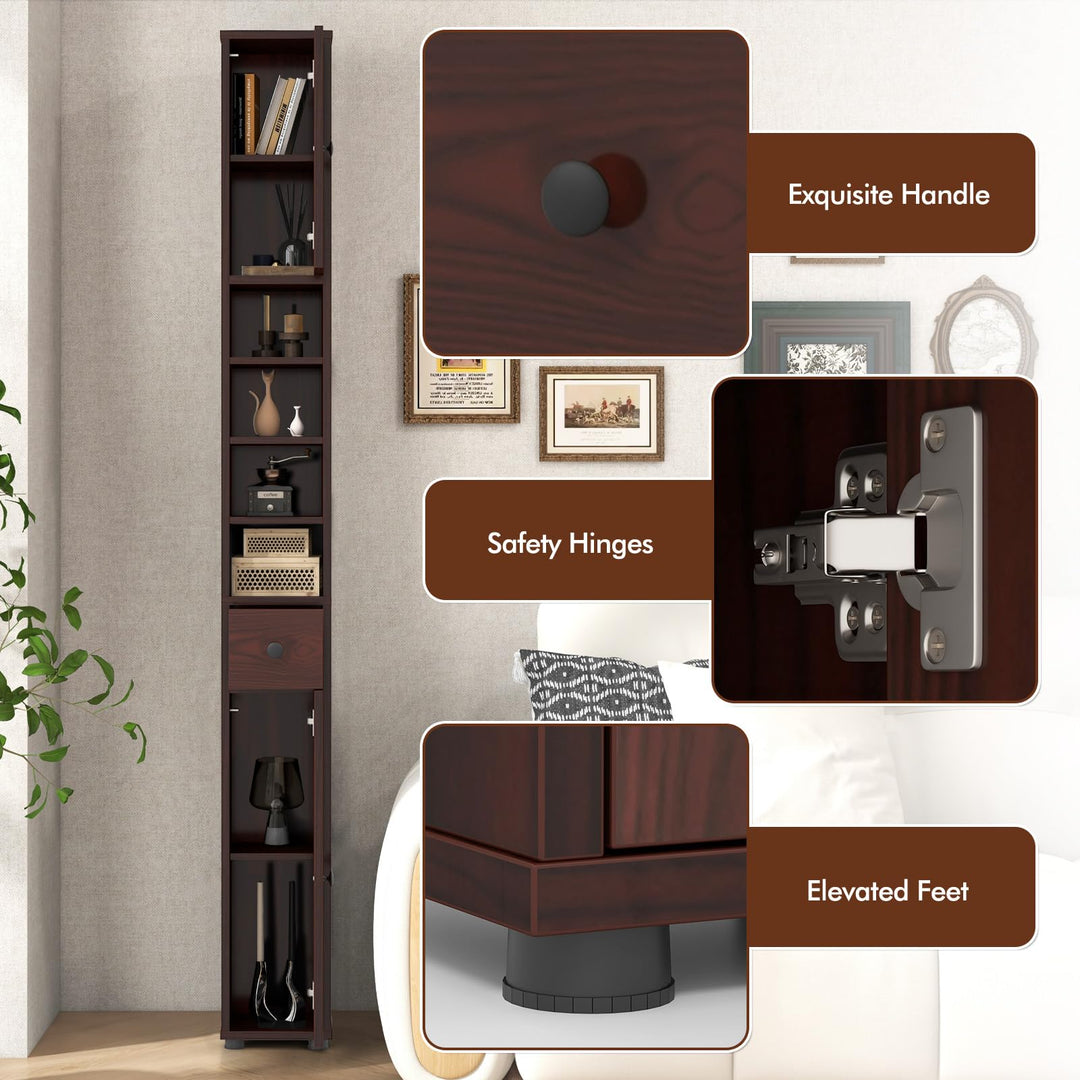 Giantex Slim Bathroom Storage Cabinet - 71" Tall Narrow Floor Cabinet Cupboard with 2 Doors