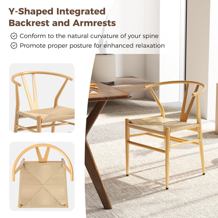 Giantex Metal Dining Chairs Set of 2/4 Mid-Century Weave Dining Room Chair w/Y-Shaped Backrest