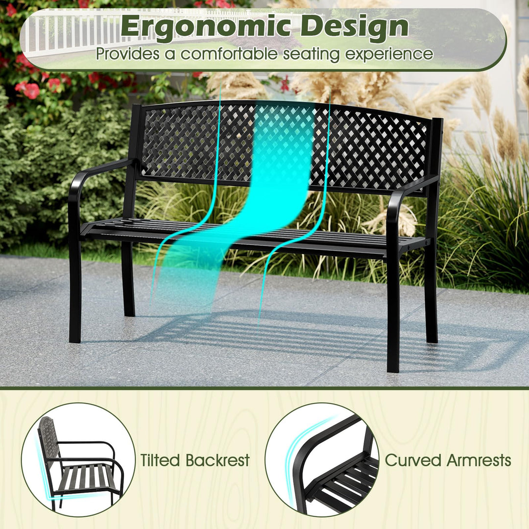 Giantex Metal Outdoor Bench with Mesh Pattern Backrest (50"×24"×33.5")