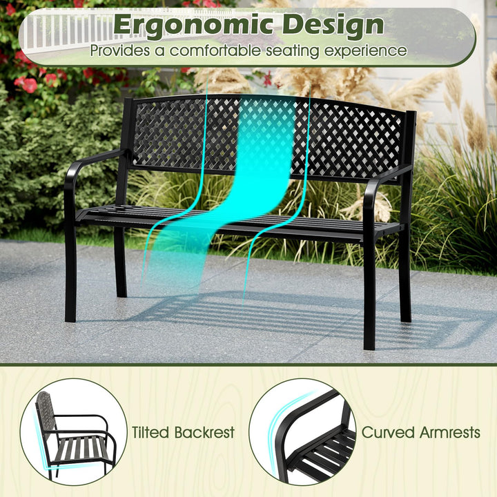 Giantex Metal Outdoor Bench with Mesh Pattern Backrest (50"×24"×33.5")