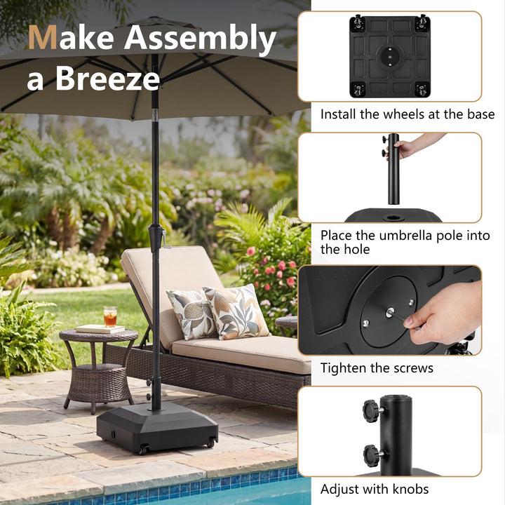 Giantex 150 lbs Fillable Patio Umbrella Base with Wheels Fits 1.3"-1.9" Poles