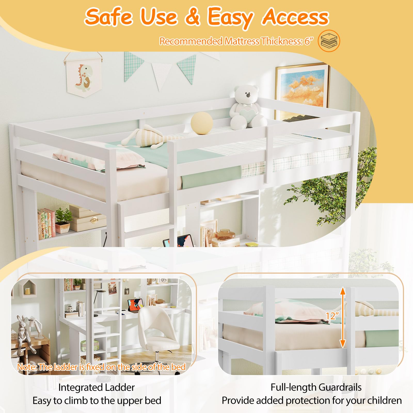 Giantex Twin Loft Bed with Desk and Hutch for Dorm Apartment