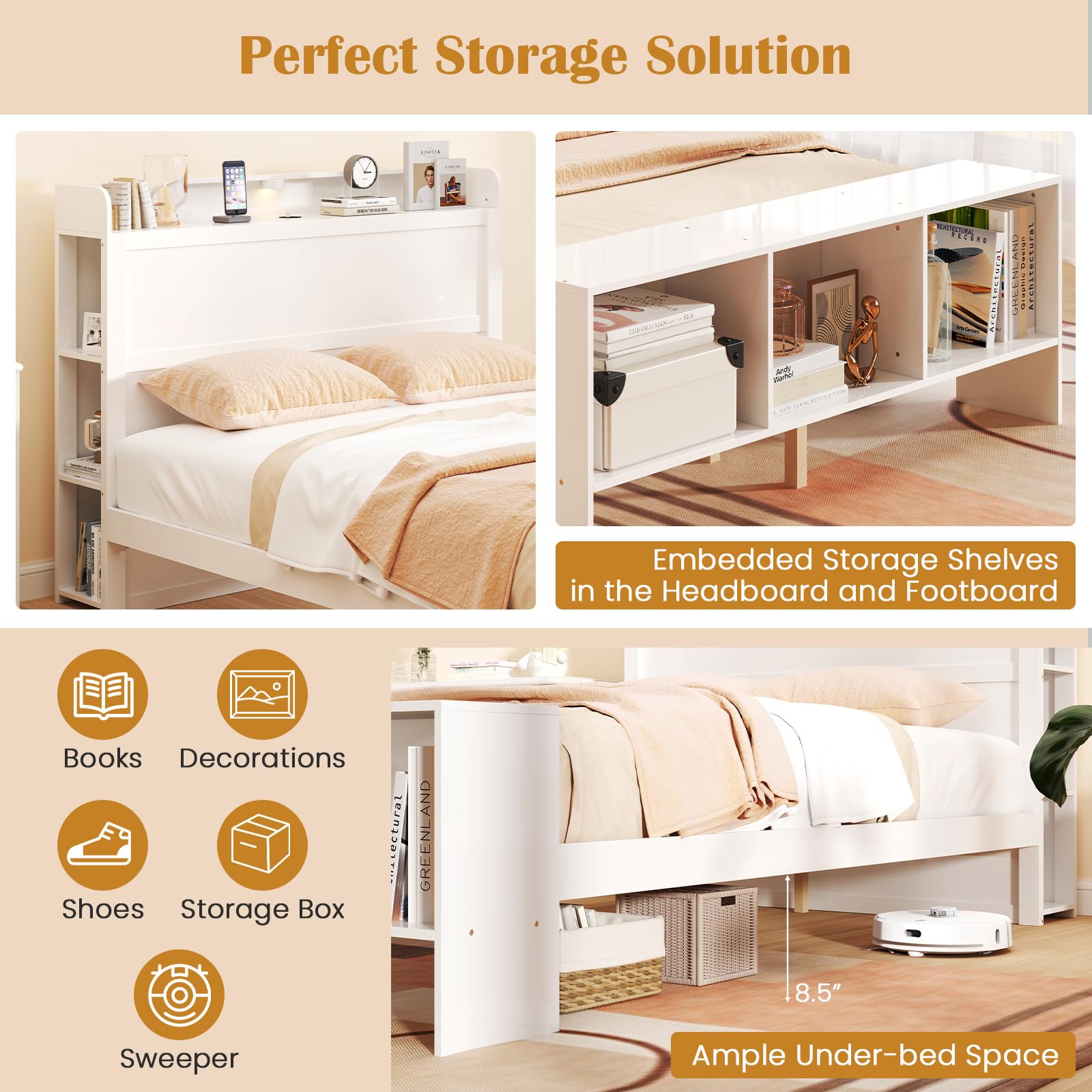 Giantex Bed Frame with Storage Headboard & Footboard