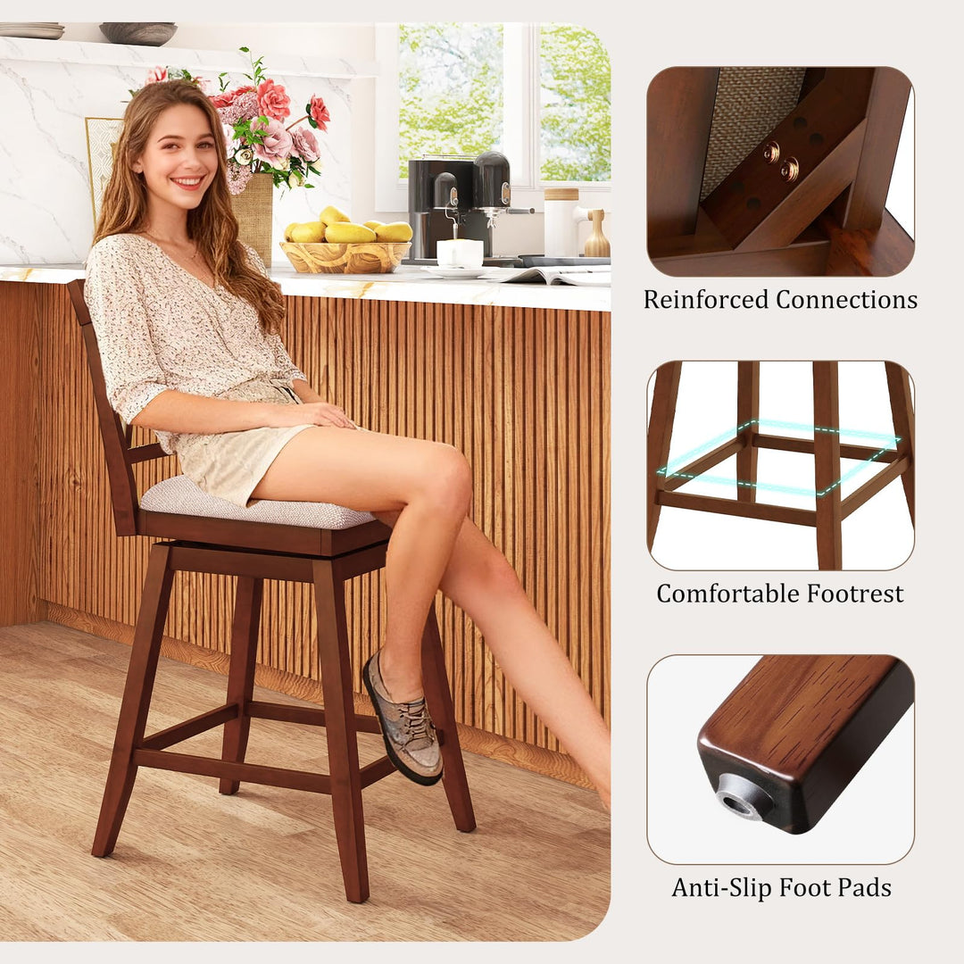 Giantex Counter Height Bar Stool with Crossed Backs and Rubber Wood Legs