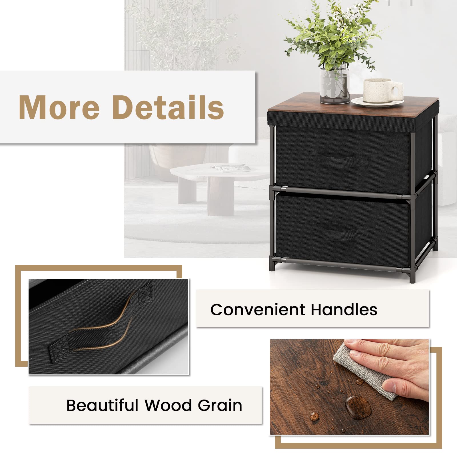 Giantex Nightstand Set of 2 with 2 Fabric Drawers