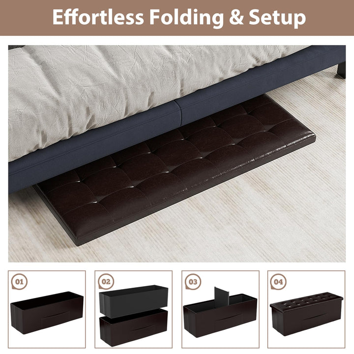 Giantex 43 Inches Folding Storage Ottoman Bench Upholstered PU Leather Storage Chest with Side Pocket