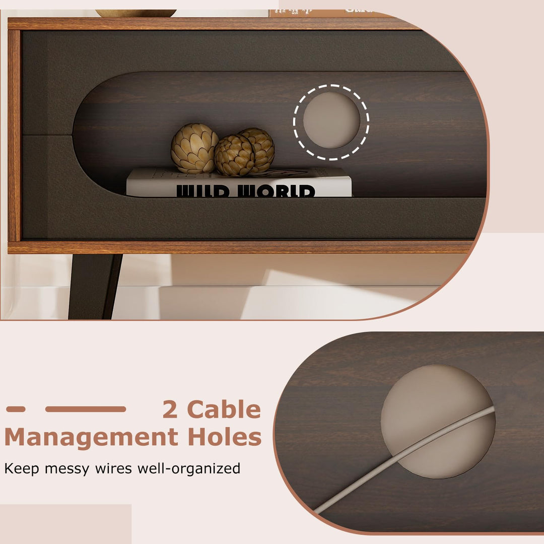 Giantex TV Stand for 80 Inch TVs Mid Century Modern Entertainment Center with Sliding Door Cabinet