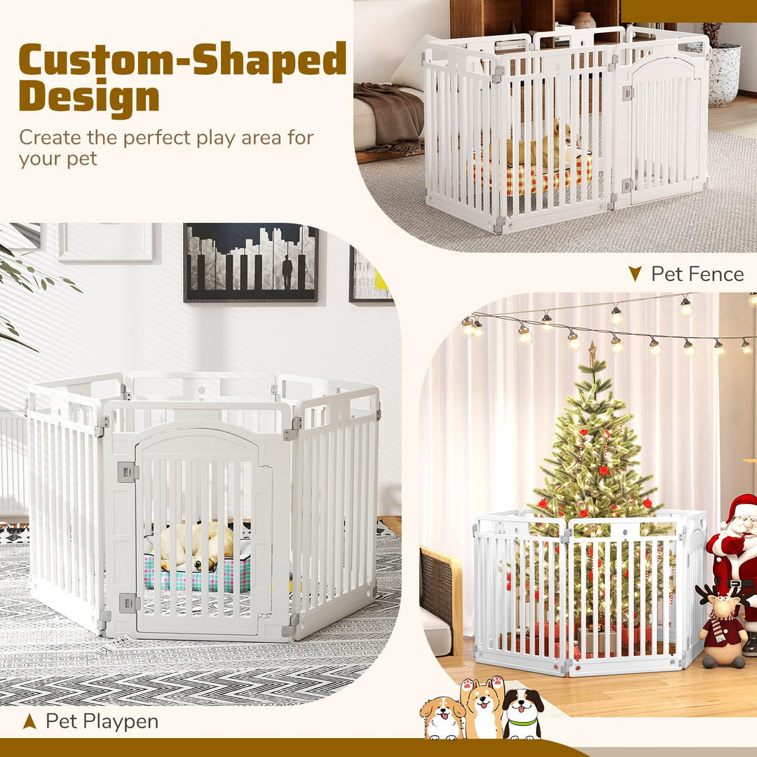 Giantex 6/12 Panel Dog Playpen 32'' Tall Plastic Pet Fence with Lockable Door