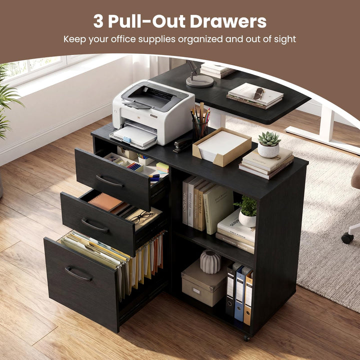 Giantex 3-Drawer Mobile File Cabinet with Open Storage Shelves