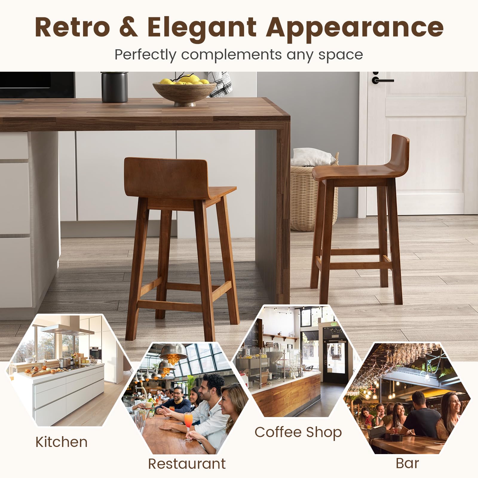 Giantex 2 or 4 Bar Stools Set with Low Back & Footrest