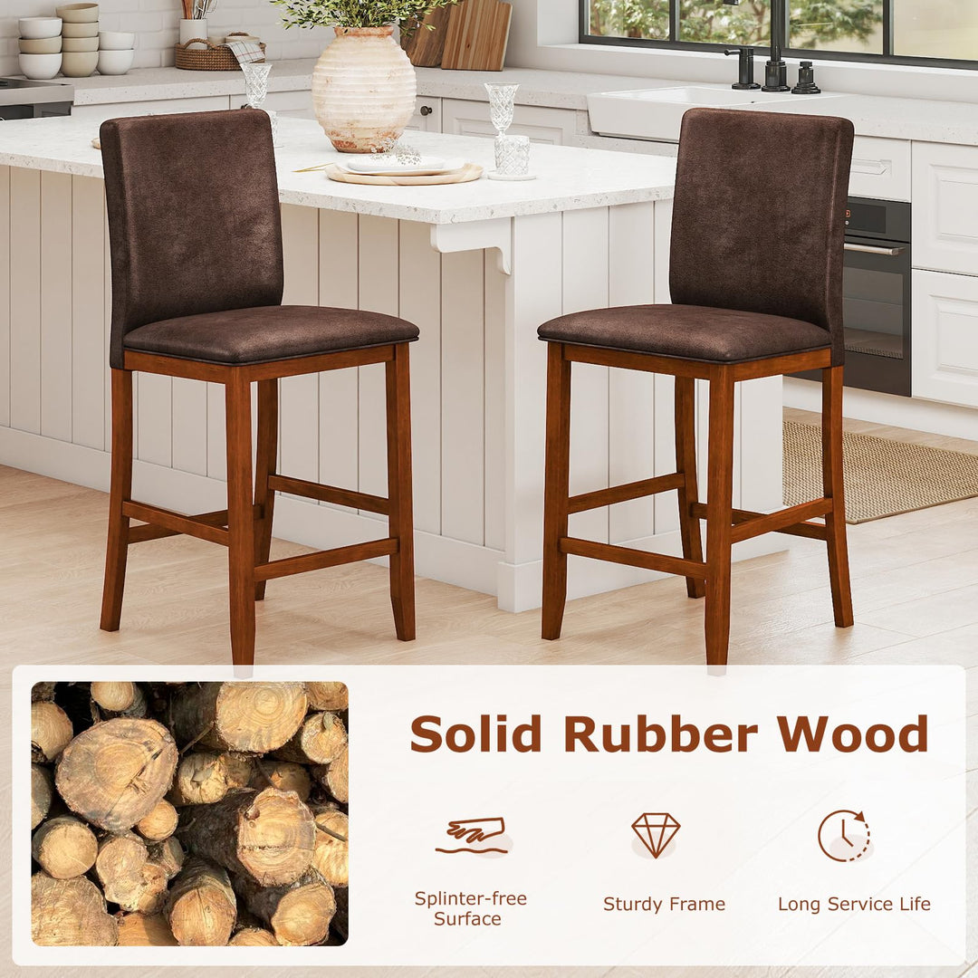 Giantex 26" Bar Stools Set of 2/4 Upholstered Counter Height Bar Chairs with Solid Rubber Wood Legs