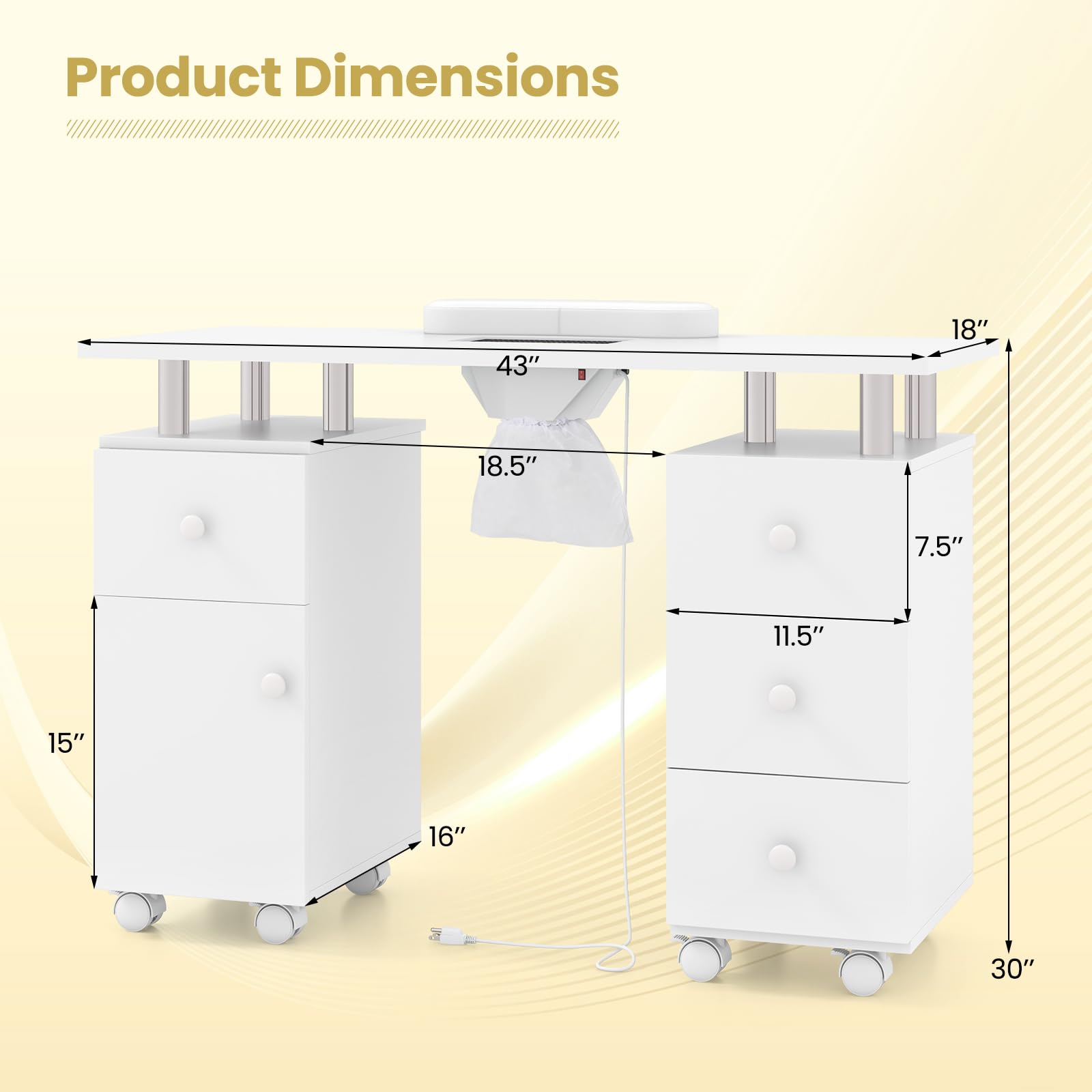 Giantex Nail Desk Manicure Table - Nail Table Station with Electric Dust Collector, 4 Drawers, Storage Cabinet