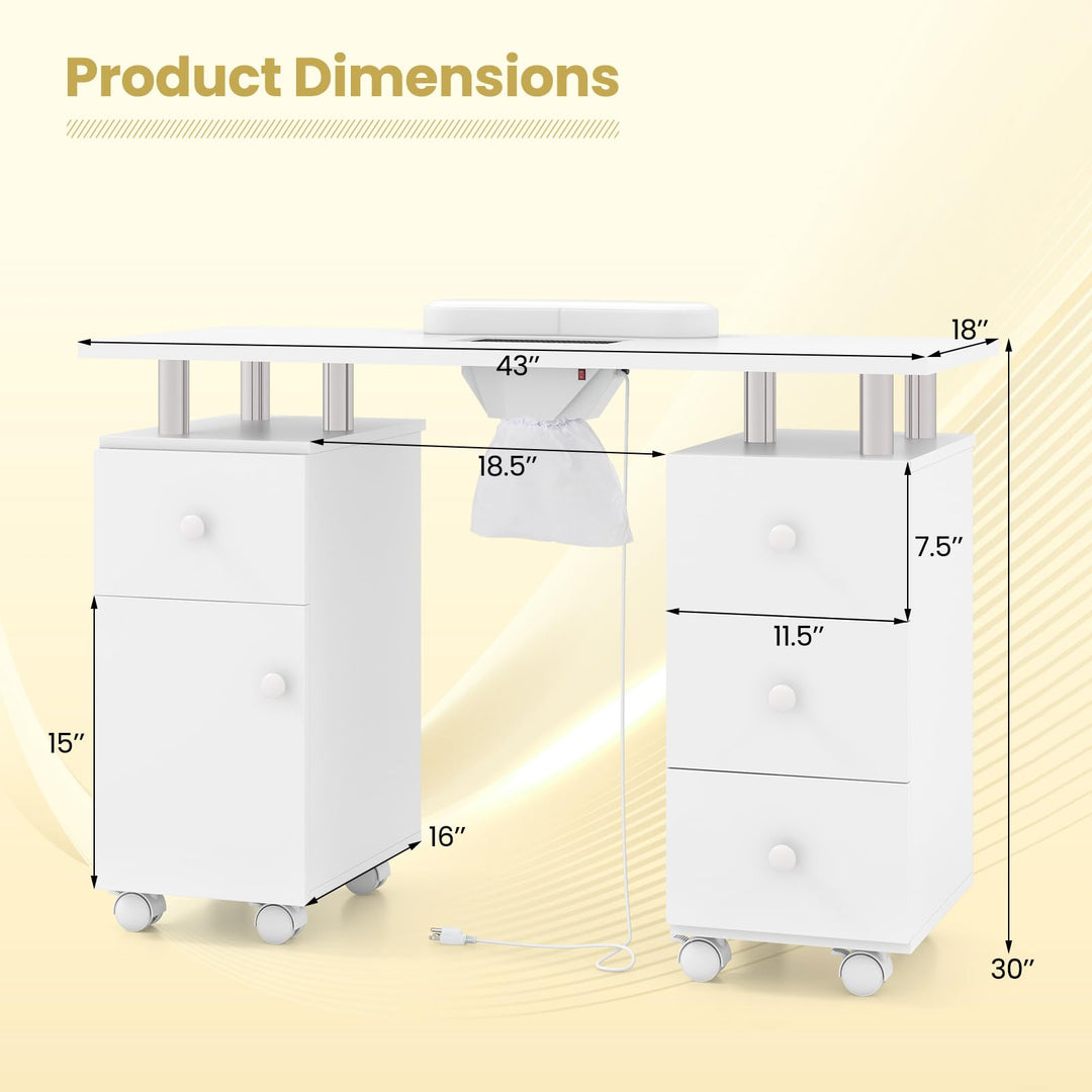 Giantex Nail Desk Manicure Table - Nail Table Station with Electric Dust Collector, 4 Drawers, Storage Cabinet
