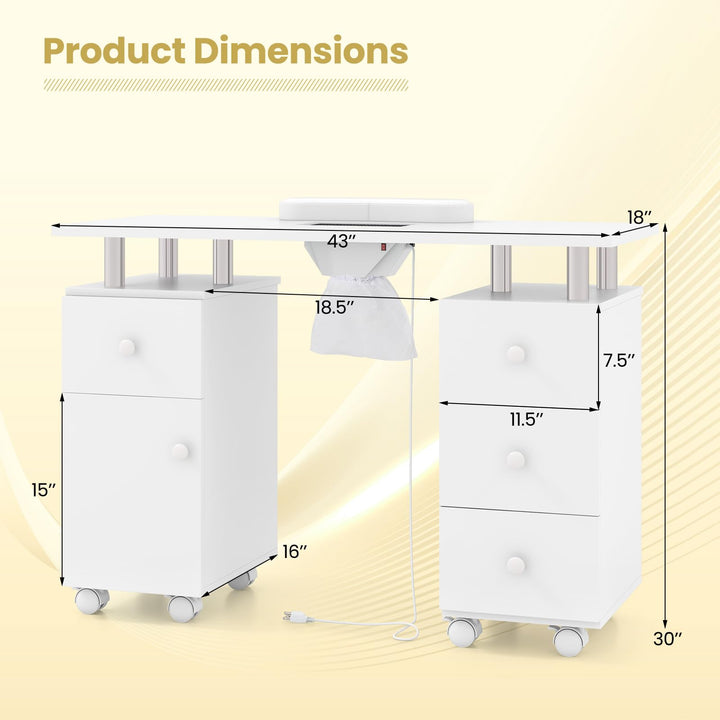 Giantex Nail Desk Manicure Table - Nail Table Station with Electric Dust Collector, 4 Drawers, Storage Cabinet