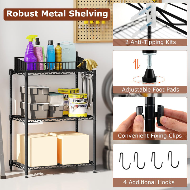 Giantex Storage Shelves Adjustable Wire Shelf Rack w/4 Removable Hooks