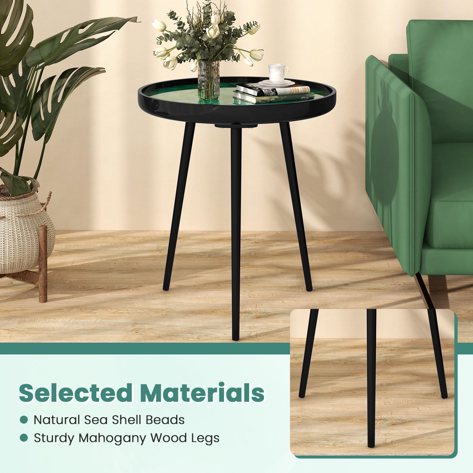 Giantex Outdoor Side Table, Round End Table with Epoxy Resin Finish
