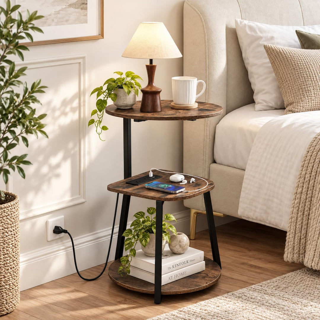 GIANTEX Round End Table with Charging Station