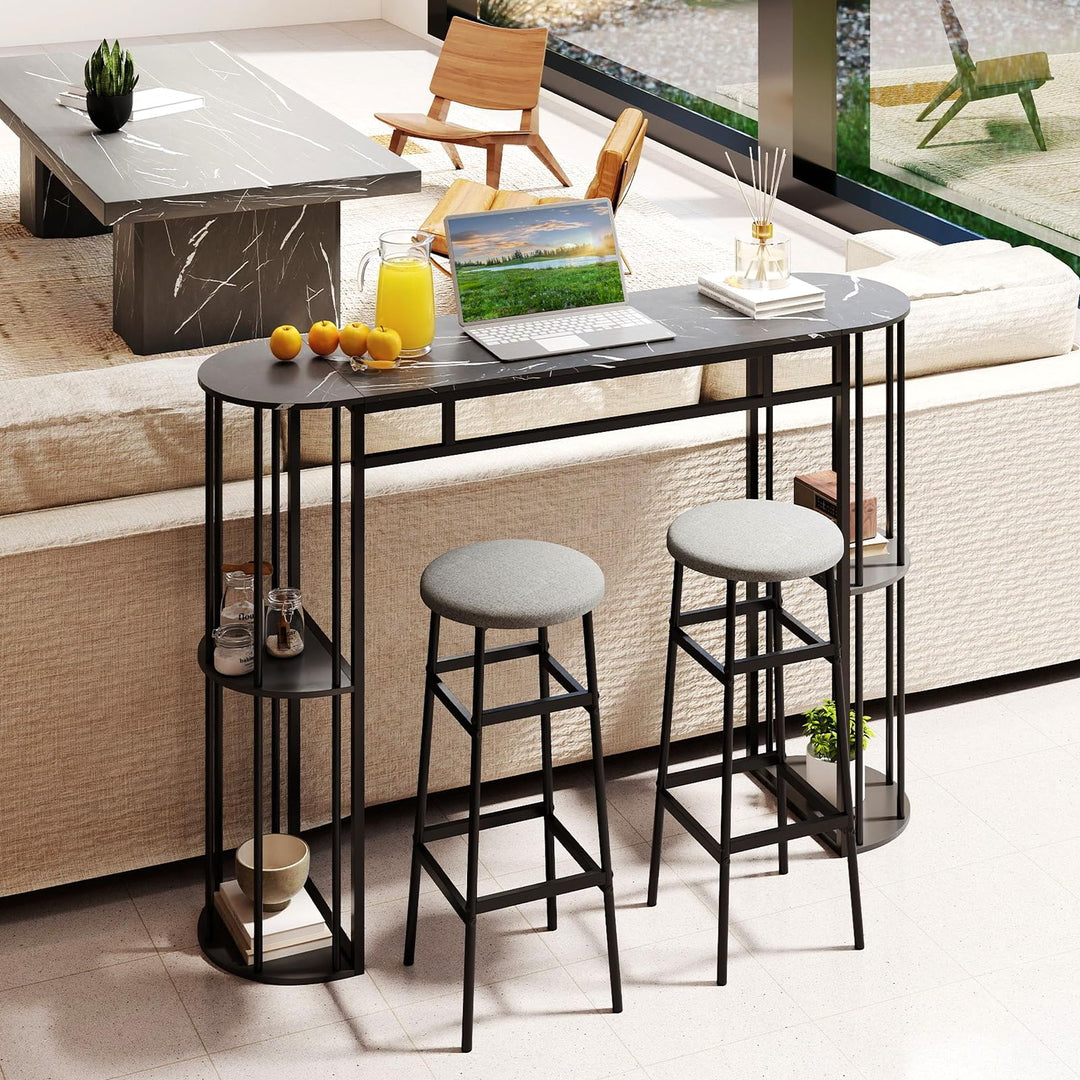 Giantex 60 Inches Bar Table for 2-4 with Faux Marble Tabletop and Storage Shelves