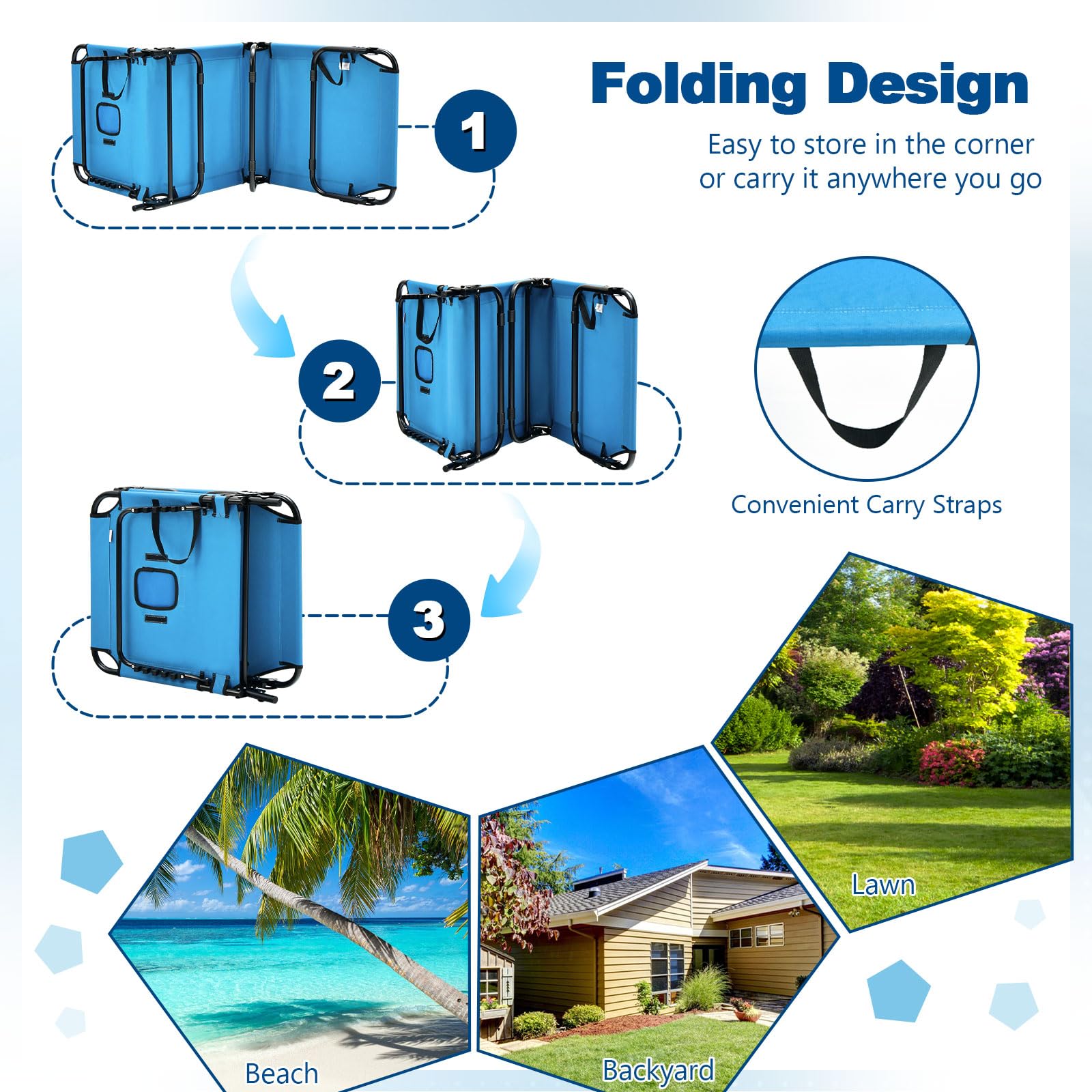 Giantex Folding Beach Tanning Chair - Adjustable Patio Lounge Chair w/Face Hole, Removable Pillows, Carry Strap