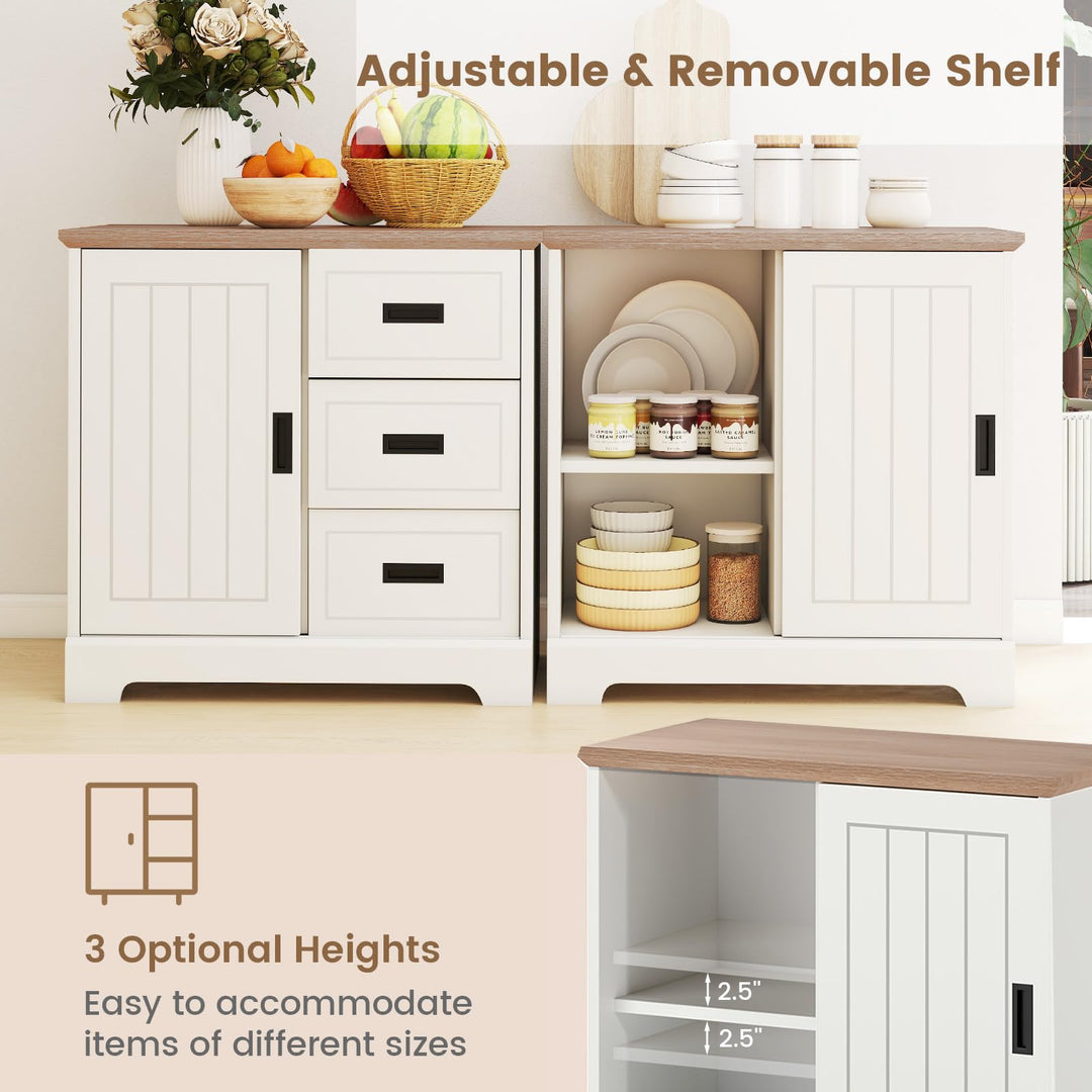 Giantex Small Sideboard Buffet Cabinet Farmhouse Kitchen Storage Cabinet with Fluted Sliding Door