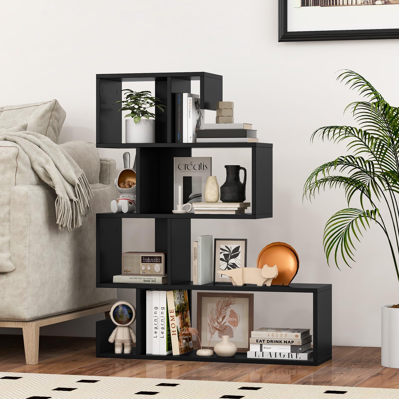 Giantex 5-Tier S-Shaped Bookshelf, Geometric Bookcase w/Open Cubes